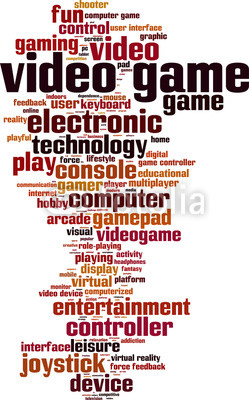 Video game word cloud concept. Vector illustration