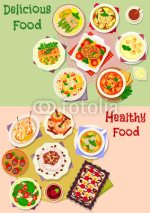 Delicious food icon set for lunch menu design