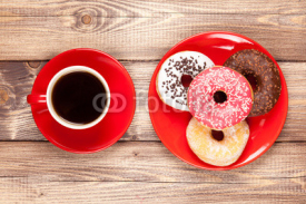 Naklejki Tasty donut with a cup of coffee