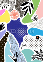Naklejki Creative geometric background with floral elements and different textures. Vector