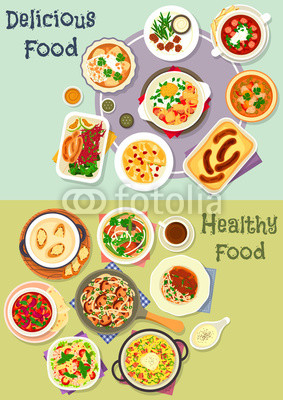 Tasty snacks icon set for menu or cookbook design