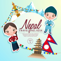 Traveling Asia : Nepal Tourist Attractions : Vector Illustration
