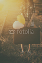Naklejki Retro photo of traveler woman