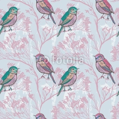 Seamless natural background with birds