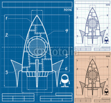 Fototapety Rocket Blueprint Cartoon