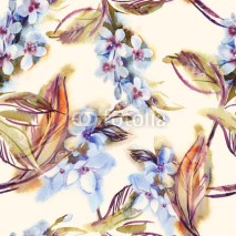 Watercolor Seamless Pattern with Blooming Twigs