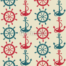 Obrazy i plakaty Seamless pattern of sea anchors and wheels