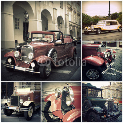 Retro car on the streets of Prague. Classic Vintage Vehicles