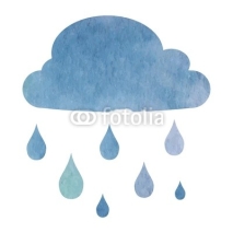cloud with rain drops - vector illustration in watercolor style