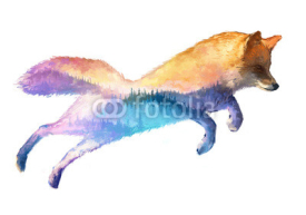 Fototapety Fox double exposure illustration