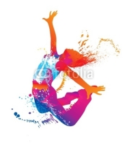 Fototapety The dancing girl with colorful spots and splashes on white