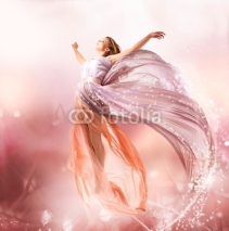 Naklejki Fairy. Beautiful Girl in Blowing Dress Flying. Magic