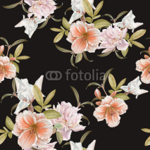 Fototapety Floral seamless pattern with lily, peony, iris
