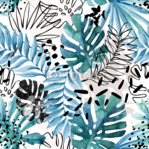 Fototapety Abstract exotic leaves seamless pattern.