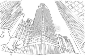 Fototapety Big black and white city landscape with buildings