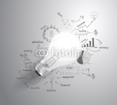 Obrazy i plakaty Light bulb with drawing business success strategy plan idea