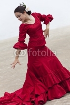 Naklejki Traditional Woman Spanish Flamenco Dancer In Red Dress