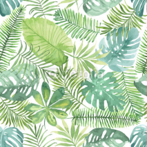 Naklejki Tropical seamless pattern with leaves. Watercolor background with tropical leaves.