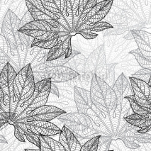Naklejki Czarno biała wektorowa ilustracja konturowych liści