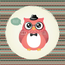 Hipster Owl in Textured Frame design illustration