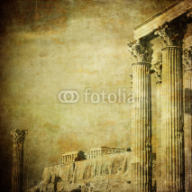 Fototapety Vintage image of greek columns, Acropolis, Athens, Greece