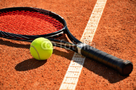 Fototapety tennis ball and racket is on the carpet court