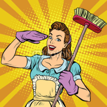 Fototapety Female cleaner cleaning company pop art retro