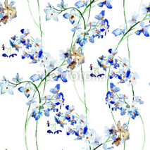 Naklejki Seamless pattern with Blue wild flowers