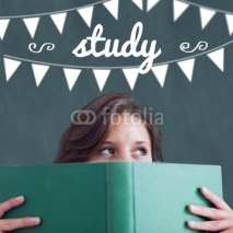 Study against student holding book
