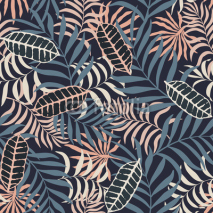 Fototapety Tropical background with palm leaves. Seamless floral pattern
