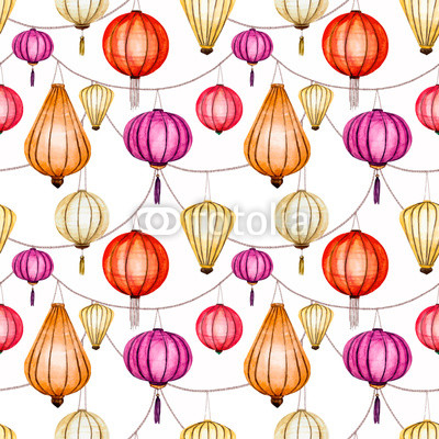 Watercolor vector seamless chinese pattern