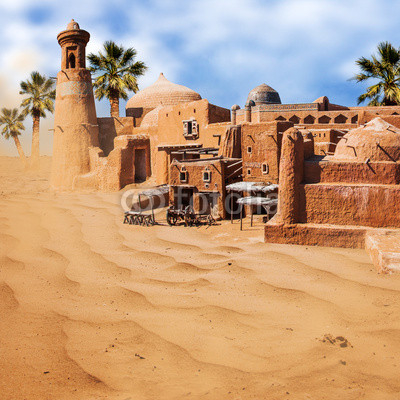 Old fantasy asian city in the desert