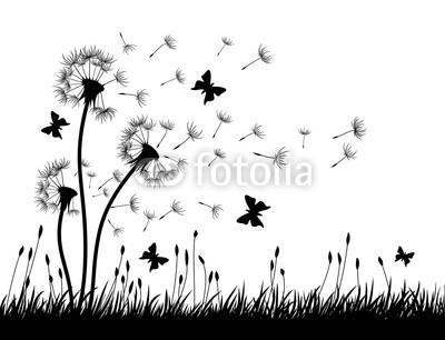 Dandelions with butterflies. 