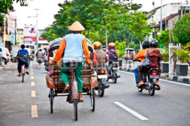 View of Yogyakarta with its typical hundreds of motorbikes on th