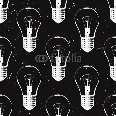 Vector grunge seamless pattern with light bulbs. Modern hipster sketch style. Idea and creative thinking concept.