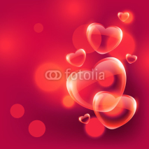 beautiful love hearts bubbles floating in air on red bokeh backg