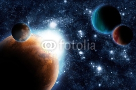Fototapety Abstract planet with sun flare in deep space - star nebula again