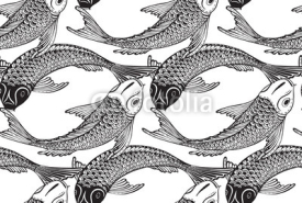 Fototapety Seamless vector pattern with hand drawn Koi fish