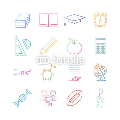 School education colorful icon set.