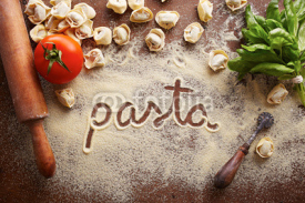 Naklejki Pasta word written on table