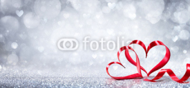 Valentines Day Decoration - Ribbon Shaped Hearts On Shiny Background
