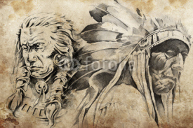 Fototapety Tattoo sketch of American Indian warriors