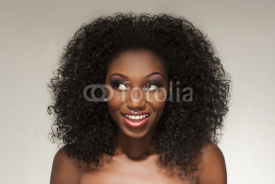 Naklejki Friendly Happy Woman In curly Hairstyle