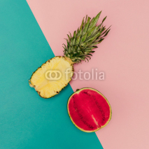 Fototapety Tropical Mix. Pineapple and Watermelon. minimal Style