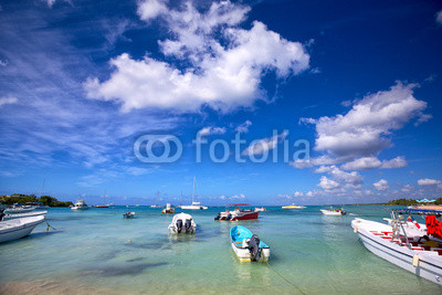 Boats in turquoise bay in Dominican Republic