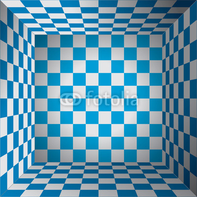 Plaid room, blue and white cell, 3d chess box, oktoberfest vector design background