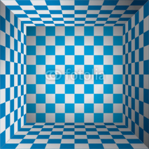 Plaid room, blue and white cell, 3d chess box, oktoberfest vector design background