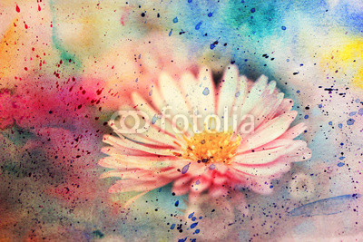 watercolor artwork with beautiful pink flower