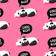 Naklejki Seamless pattern with panda sleeping on a pillow. Good night. Cover for wrapping and textile. Vector background.