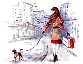 Fototapety lady with dog